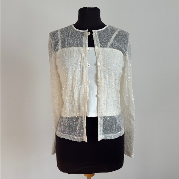 NWT & VTG 90s Victoria’s Secret Pajama 3 Pc bridal sequin cardigan Cami Pants
